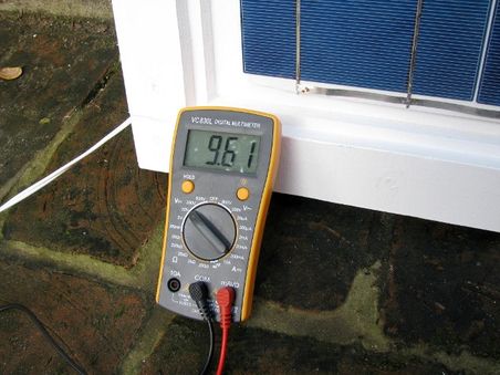 Solar panels - first panel voltage test.jpg
