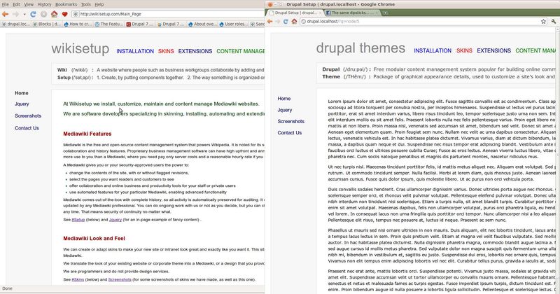 Jack's wiki and drupal skins side by side